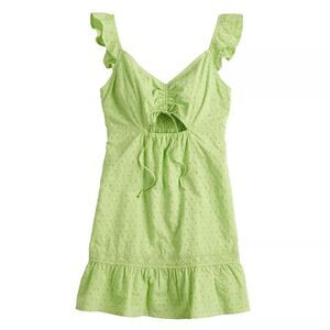 Ruffled Eyelet Cutout Brunch Dress Lime Green 100% Cotton